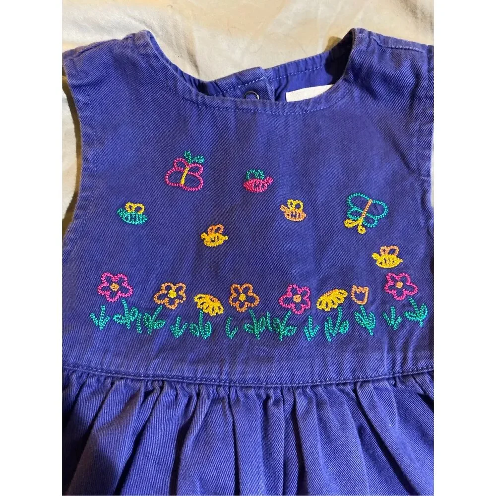 VTG Gymboree rainbow tag purple dress embroidered floral bee 12/18 M